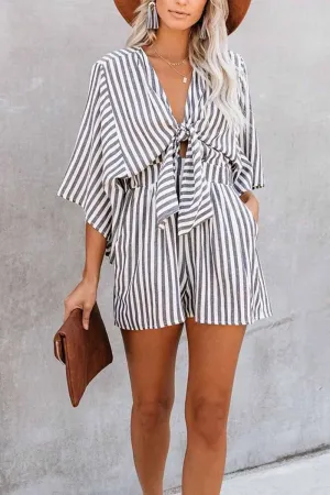 Striped Short Sleeve Loose Jumpsuit