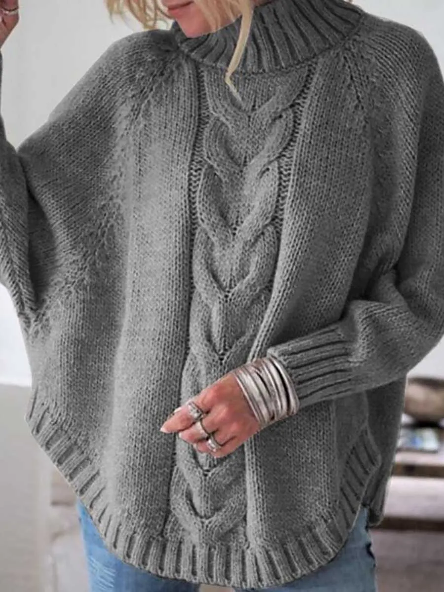 Stunncal Batwing Sleeve Half High Neck Twist Knit