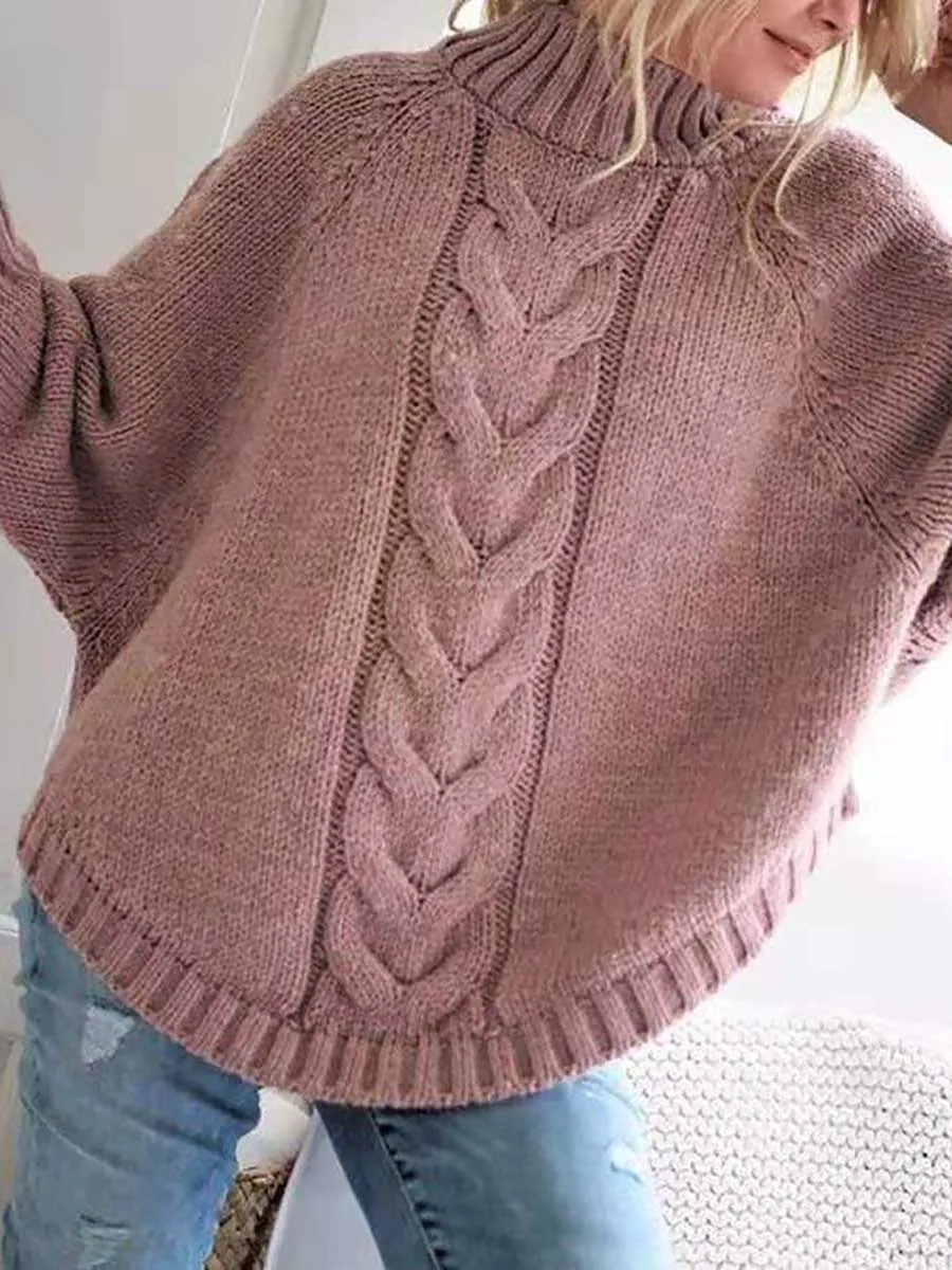 Stunncal Batwing Sleeve Half High Neck Twist Knit