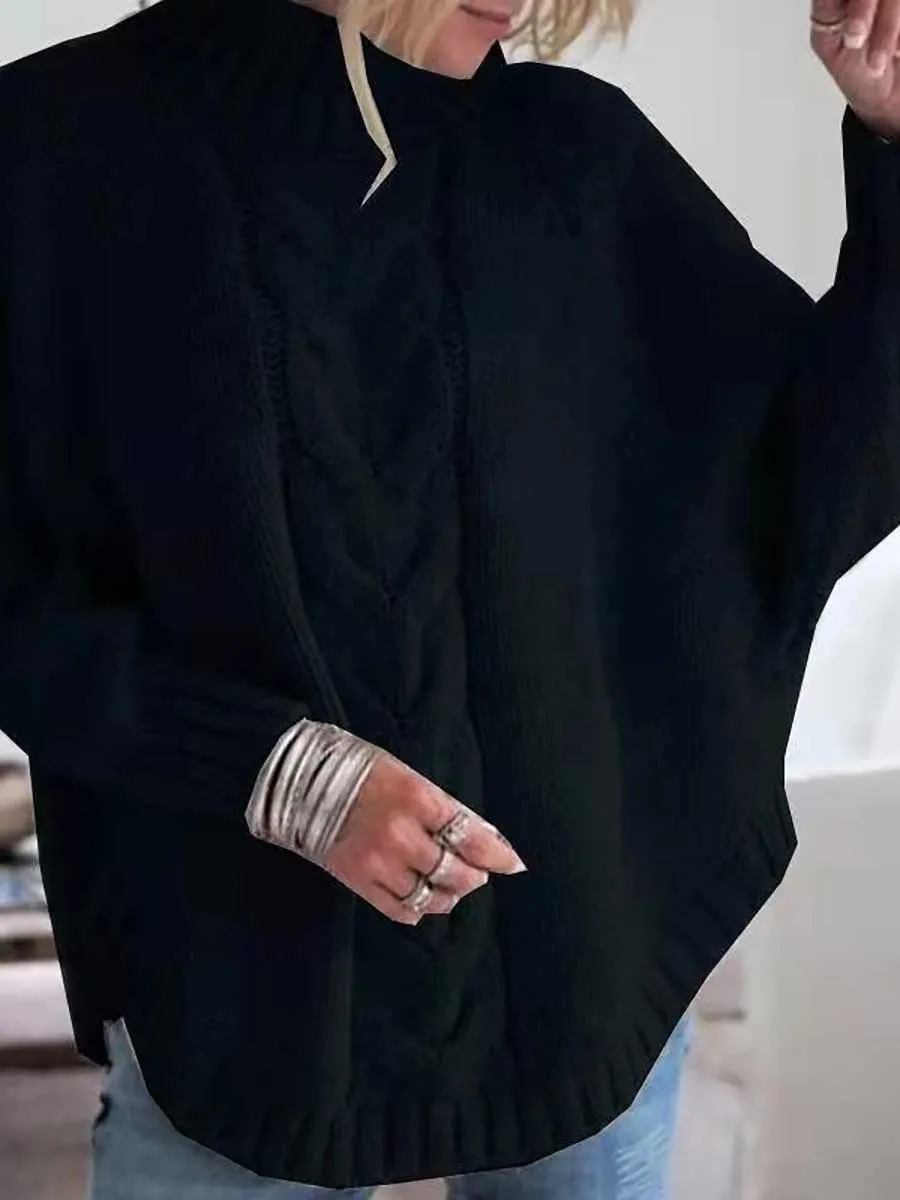 Stunncal Batwing Sleeve Half High Neck Twist Knit