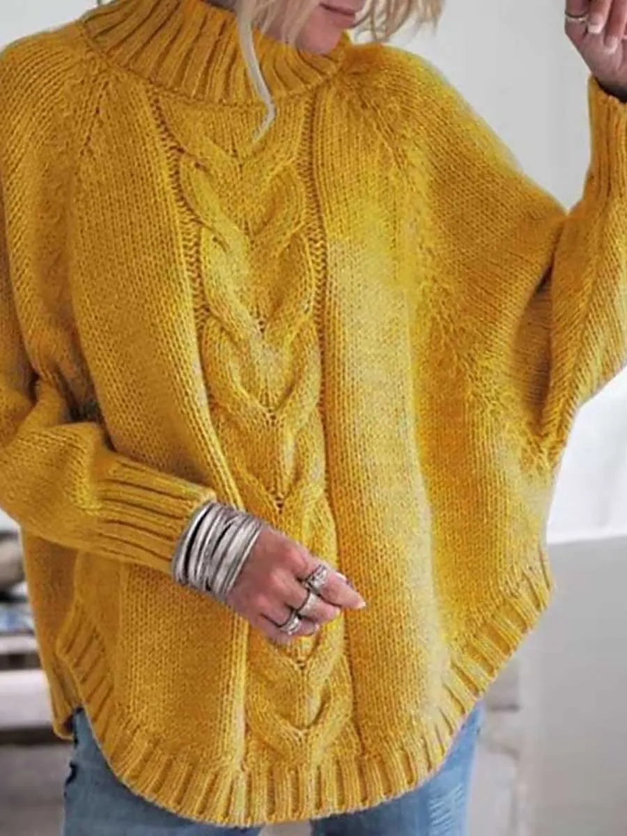 Stunncal Batwing Sleeve Half High Neck Twist Knit