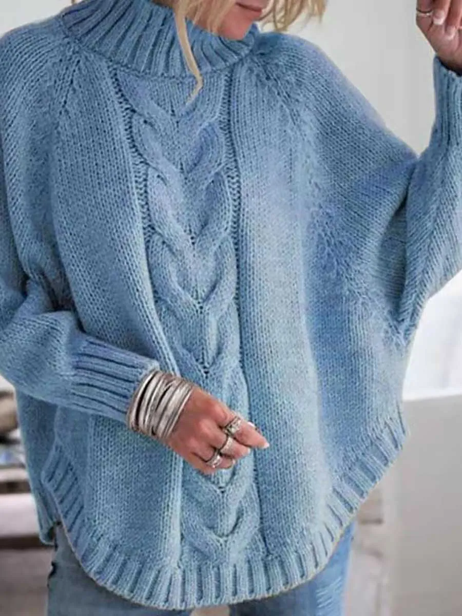 Stunncal Batwing Sleeve Half High Neck Twist Knit