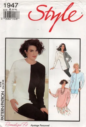 Style 1947 Womens Pullover Top or Stretch Color Block Top 1990s Vintage Sewing Pattern Size 6 - 18 UNCUT Factory Folded