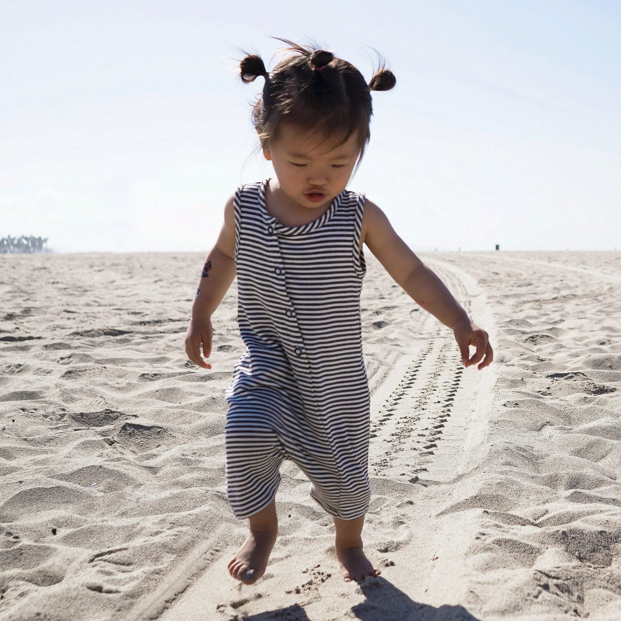Tank Romper - Black   White Stripes