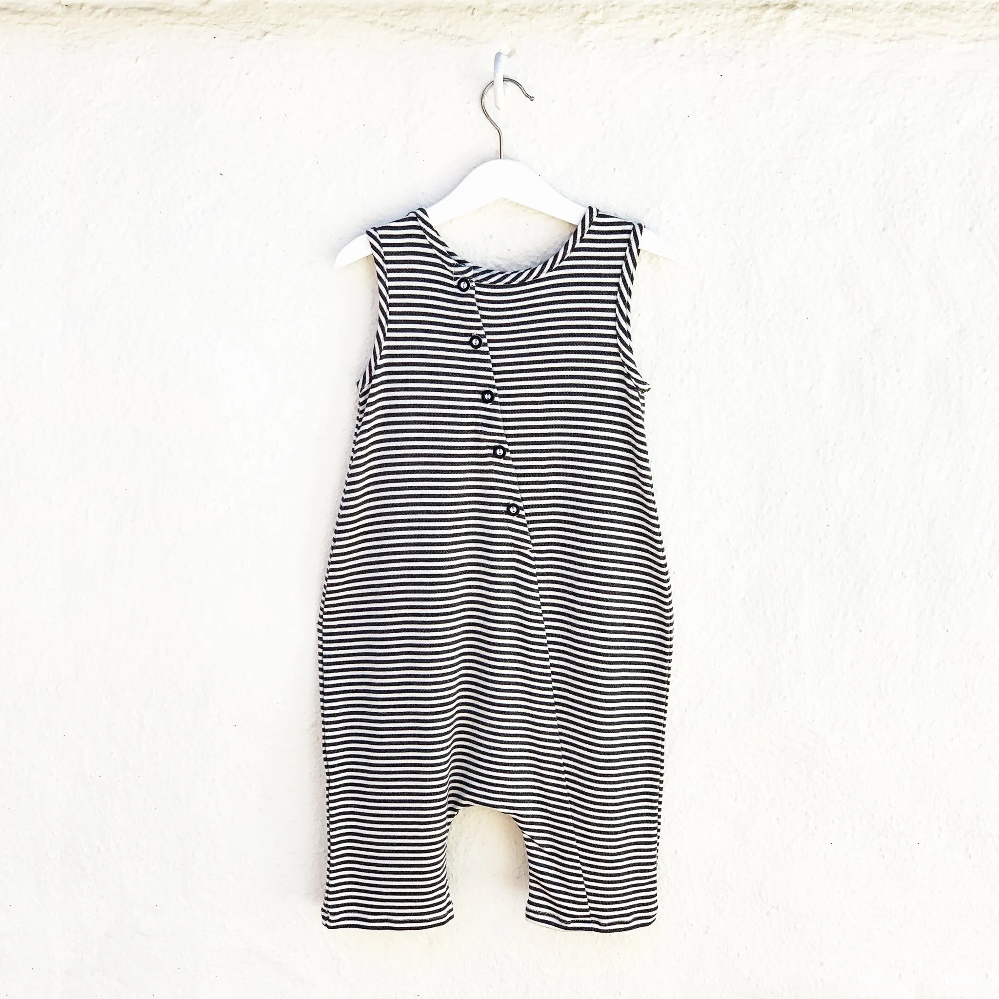 Tank Romper - Black   White Stripes