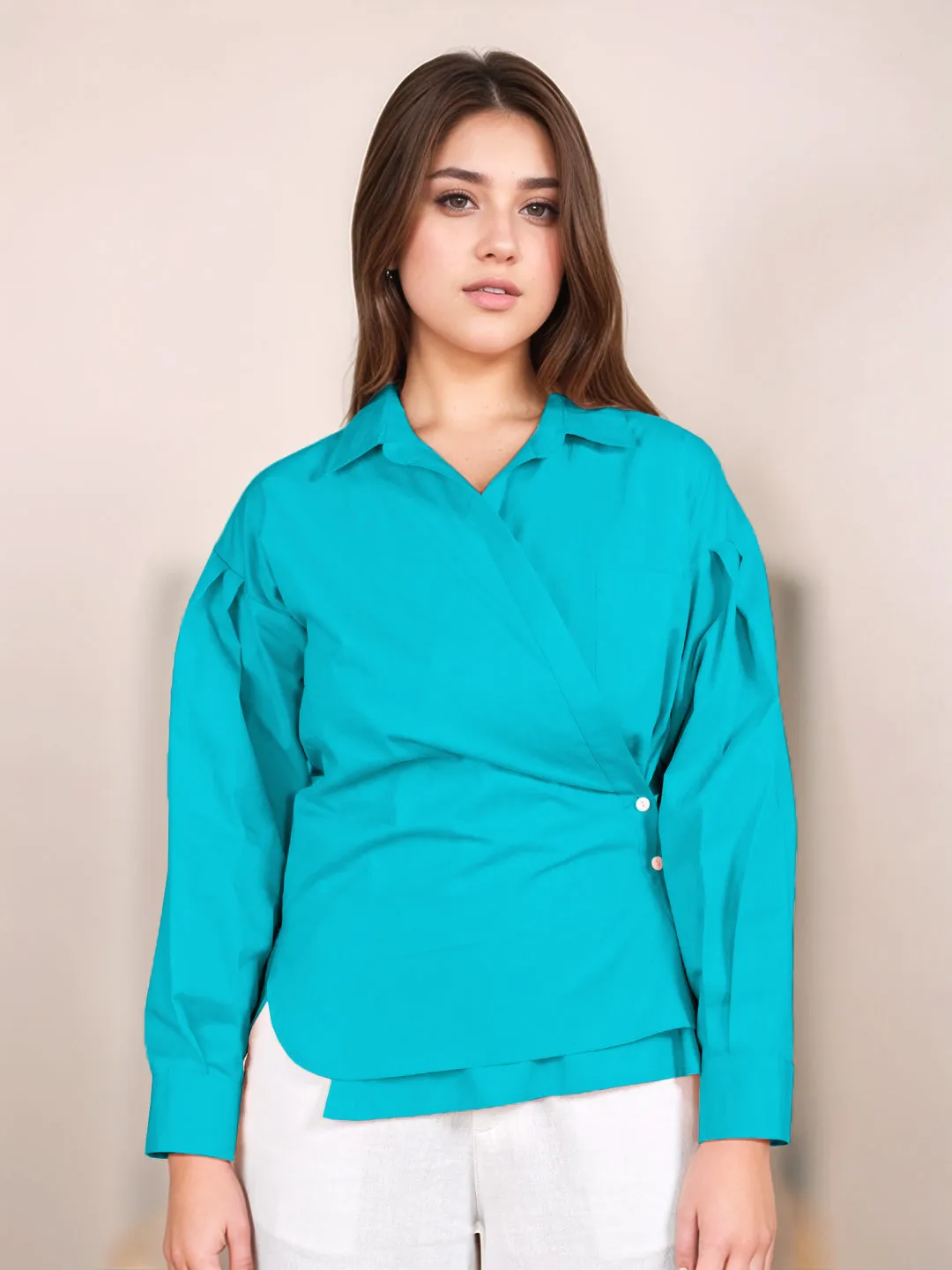 Teal Solid Full Sleeves Shirt