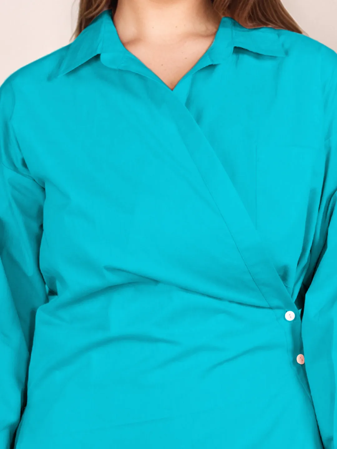 Teal Solid Full Sleeves Shirt