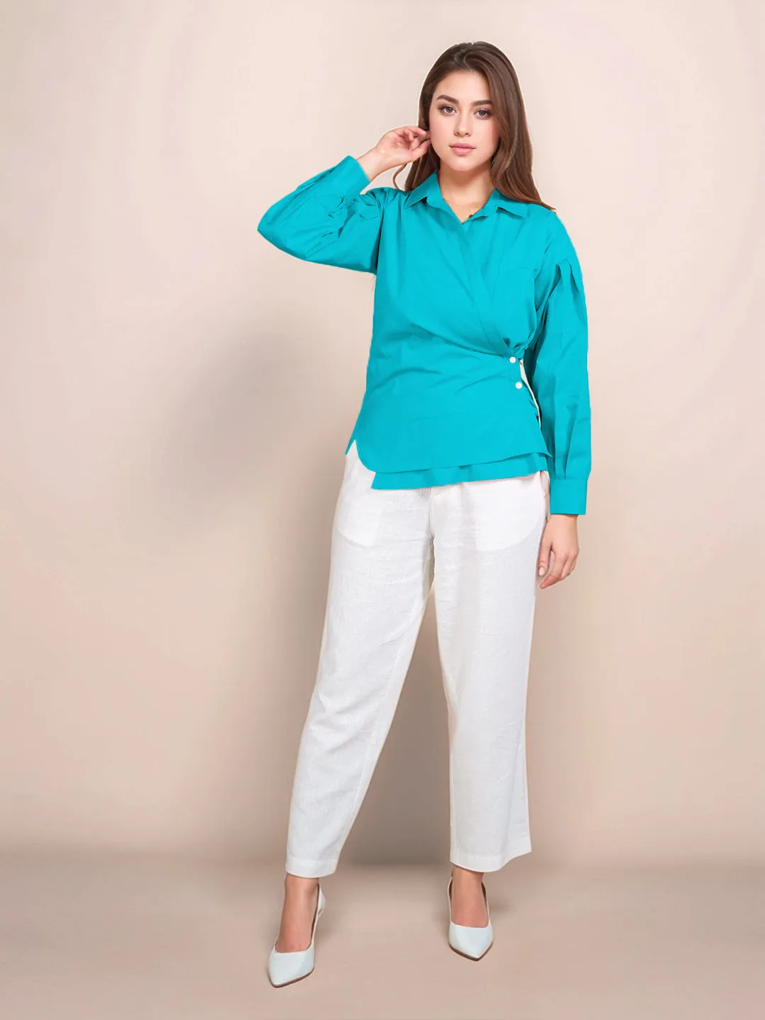 Teal Solid Full Sleeves Shirt