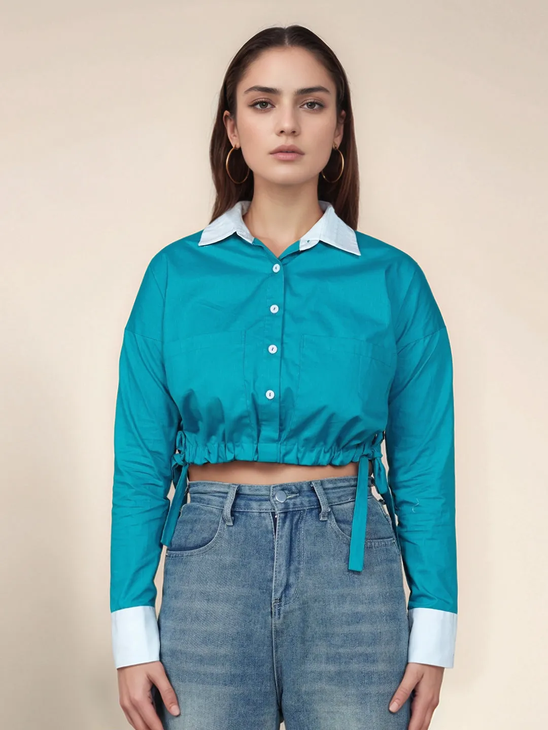 Teal Solid Full Sleeves Shirt
