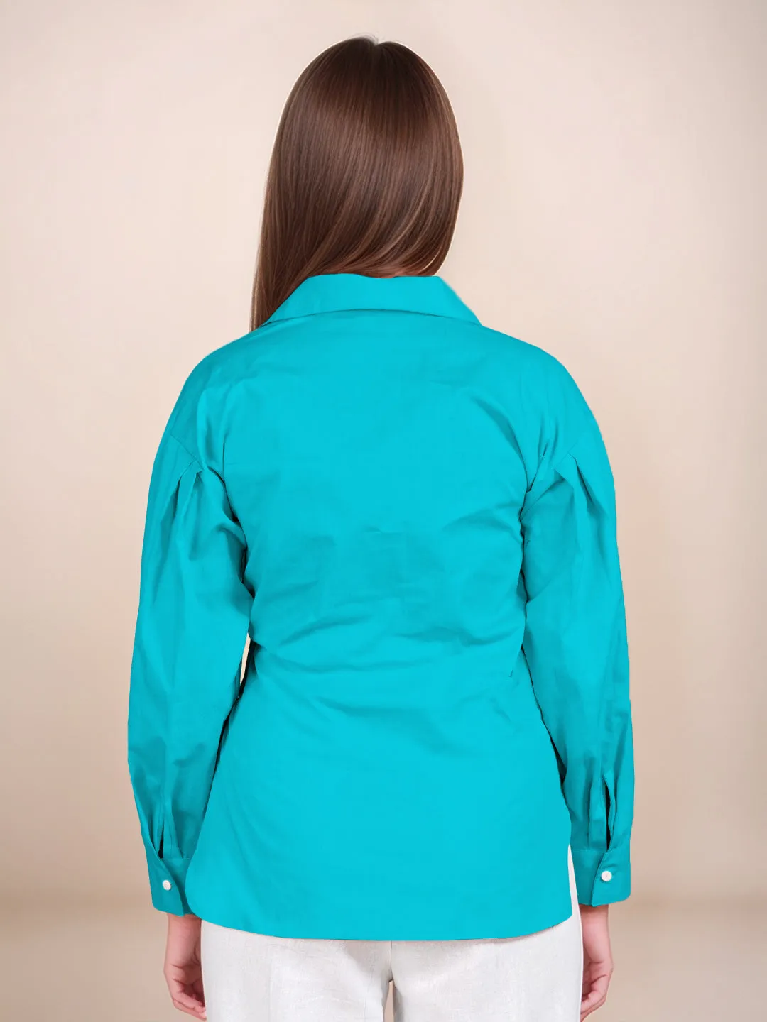 Teal Solid Full Sleeves Shirt