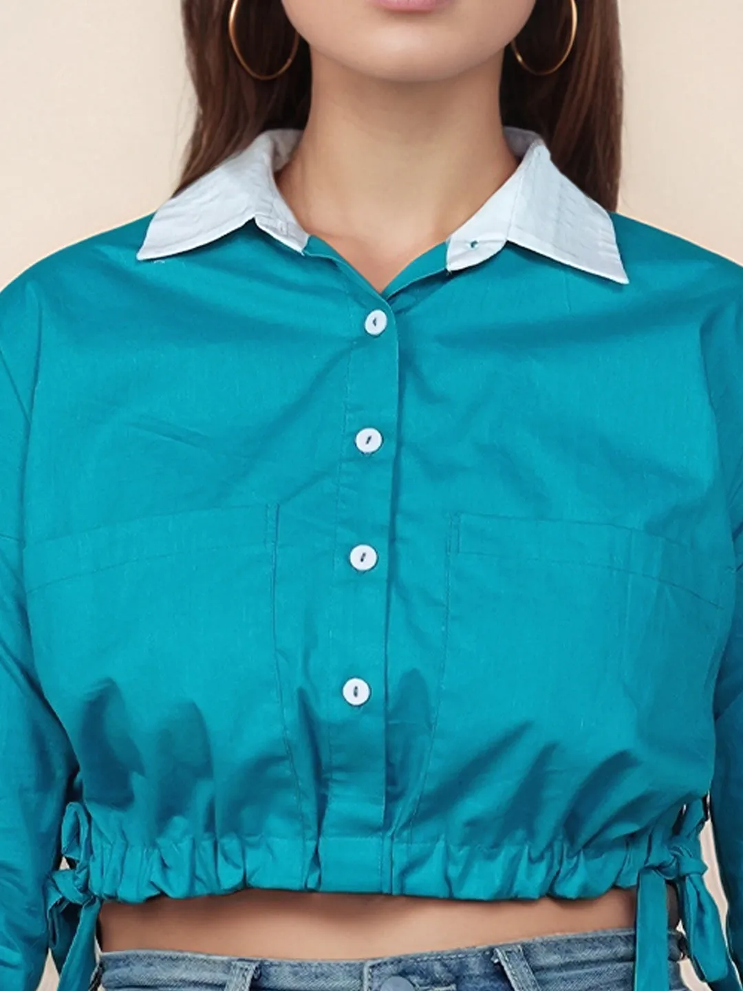 Teal Solid Full Sleeves Shirt