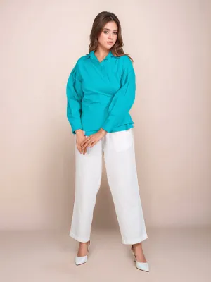 Teal Solid Full Sleeves Shirt