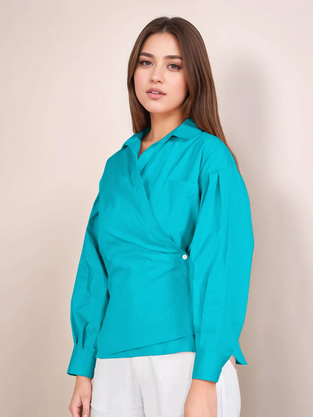 Teal Solid Full Sleeves Shirt