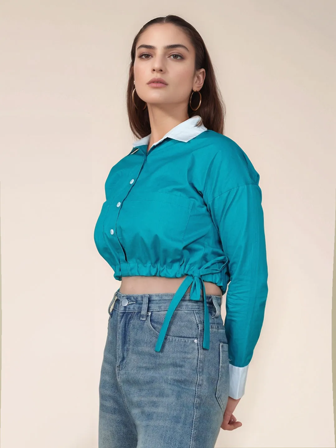 Teal Solid Full Sleeves Shirt