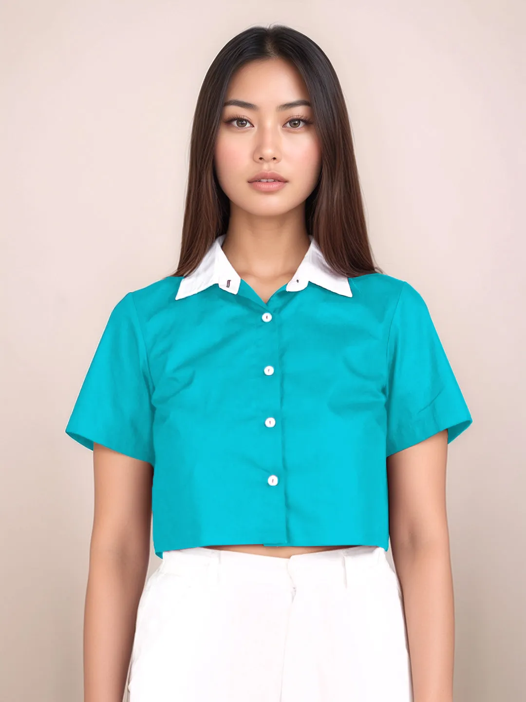 Teal Solid Short Sleeves Shirt
