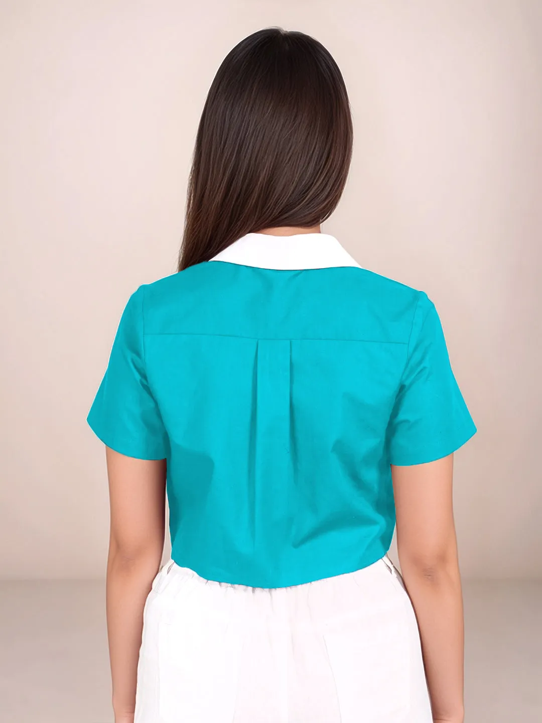 Teal Solid Short Sleeves Shirt