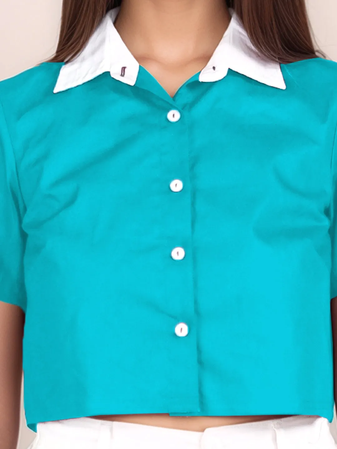 Teal Solid Short Sleeves Shirt