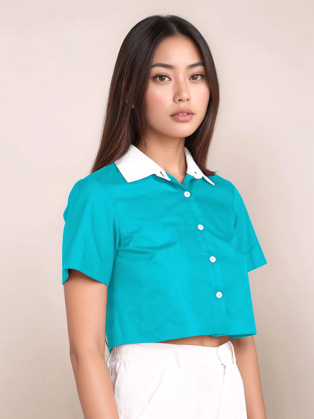 Teal Solid Short Sleeves Shirt