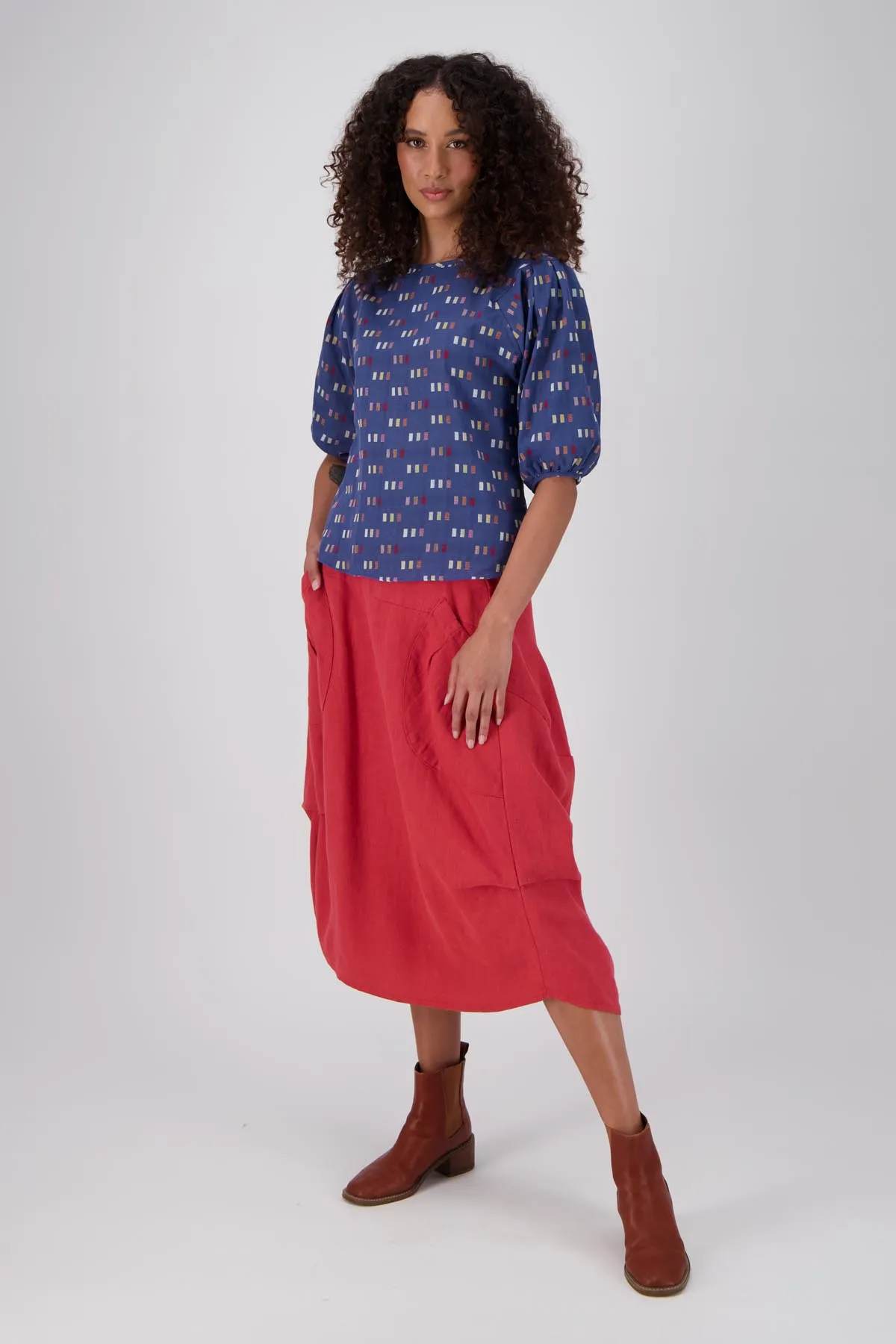 Telegraph Blouse Blue in Woven Cotton