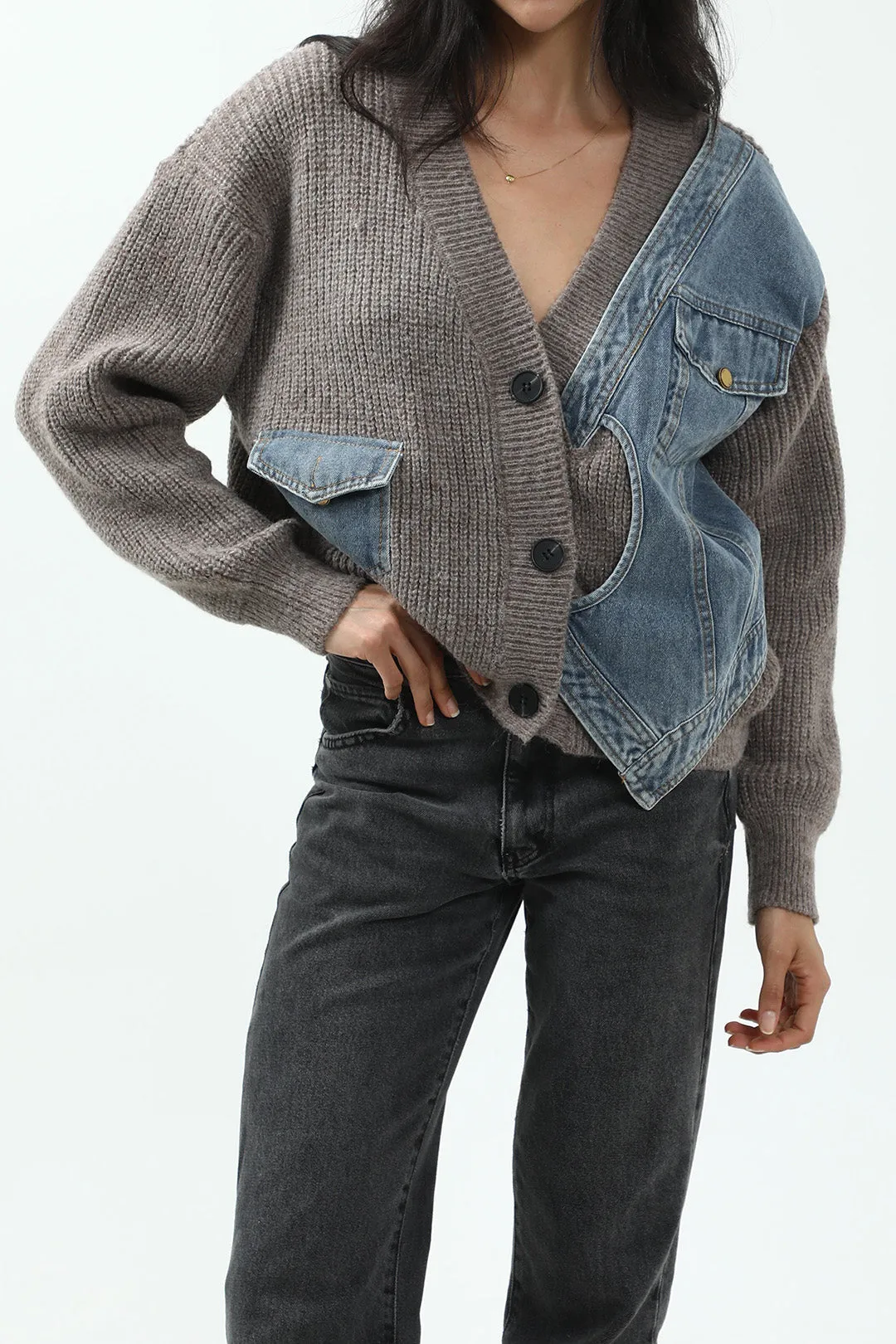 Tonya - Asymmetrical Design with Pockets Woman's Cardigan