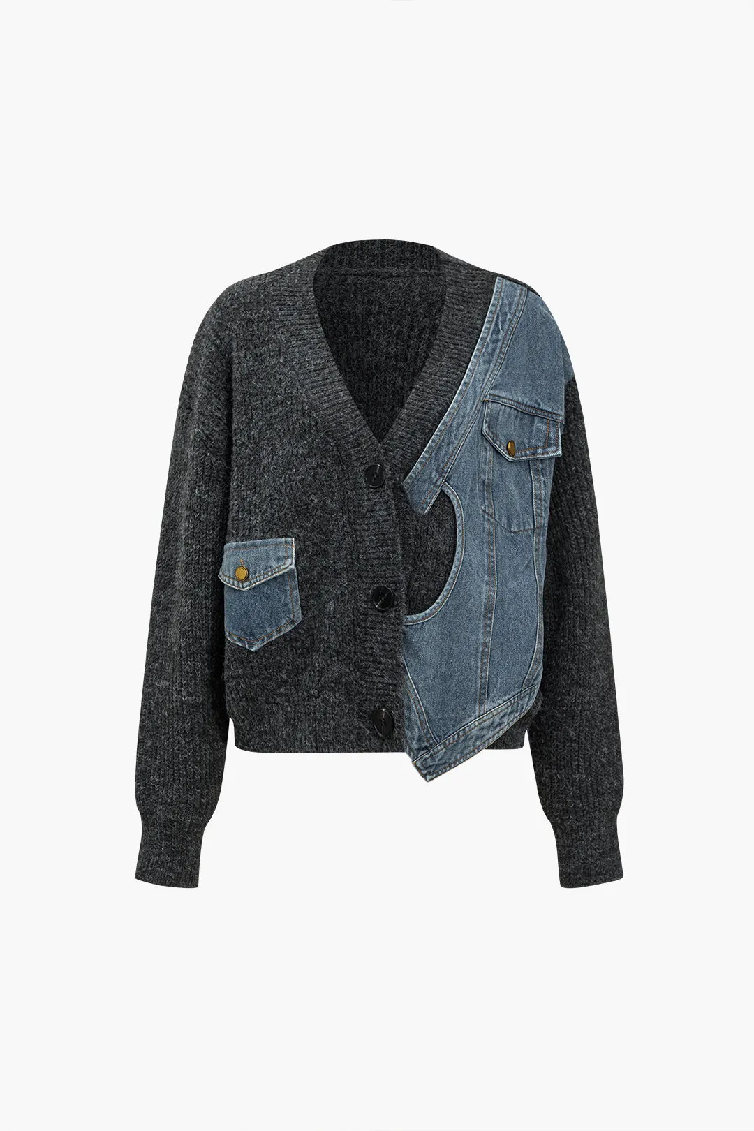 Tonya - Asymmetrical Design with Pockets Woman's Cardigan