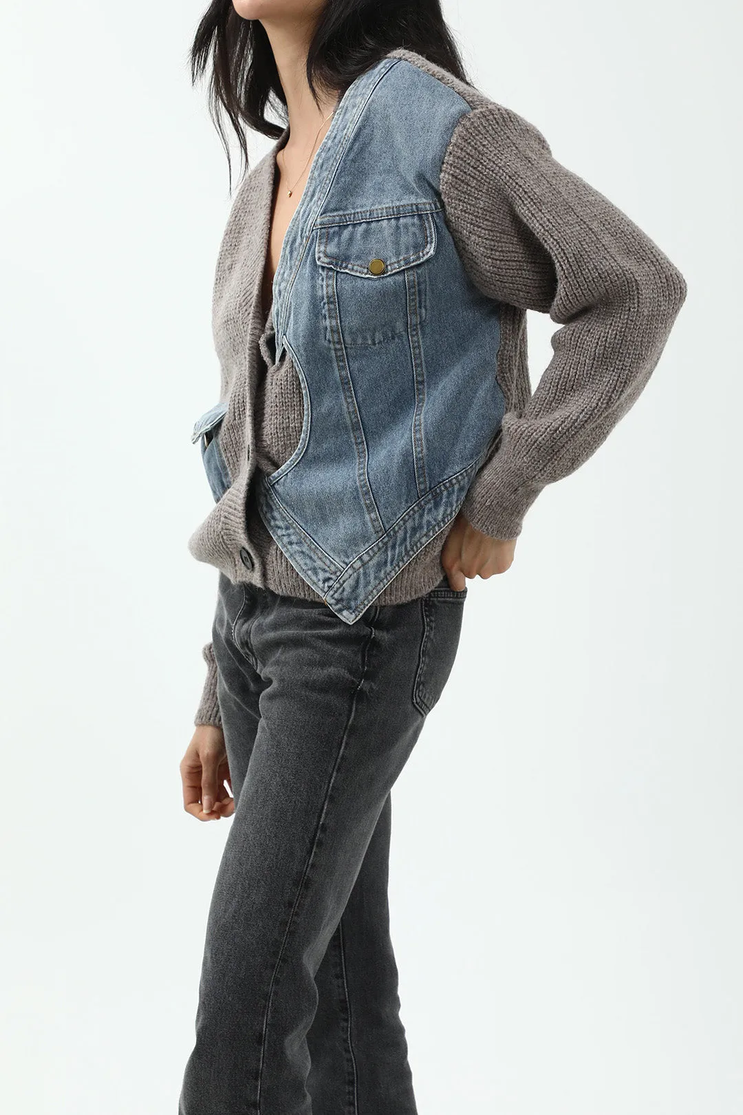 Tonya - Asymmetrical Design with Pockets Woman's Cardigan