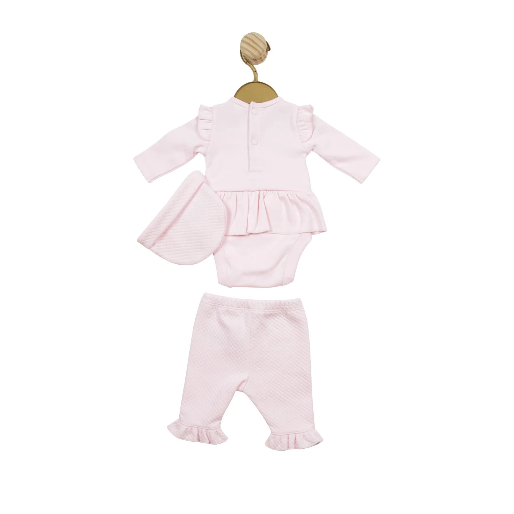 TRADE SHOW MB5145 Pink Smocked Tiny Baby Bodysuit with Waffle Leggings and Hat