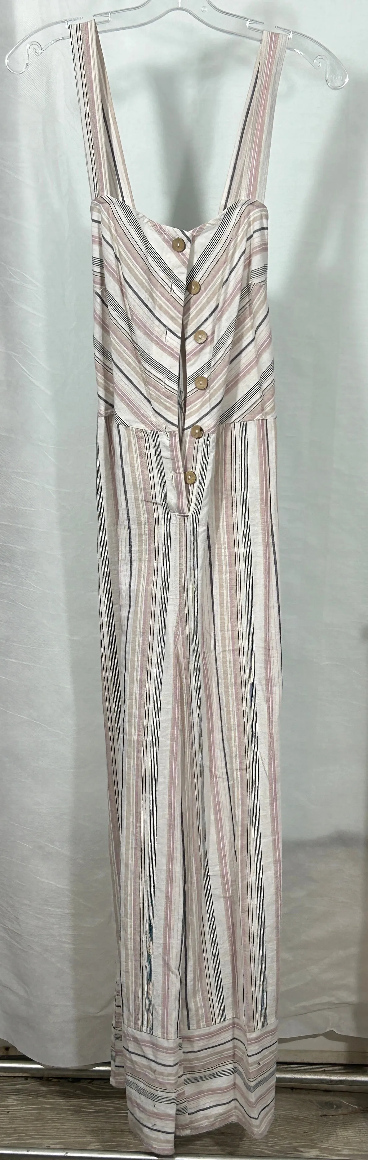 Universal Thread Striped Linen Blend Jumpsuit – Women’s Large – Button Front, Wide Leg, Boho Chic; Size L