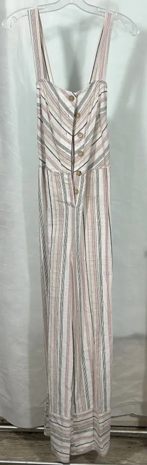 Universal Thread Striped Linen Blend Jumpsuit – Women’s Large – Button Front, Wide Leg, Boho Chic; Size L
