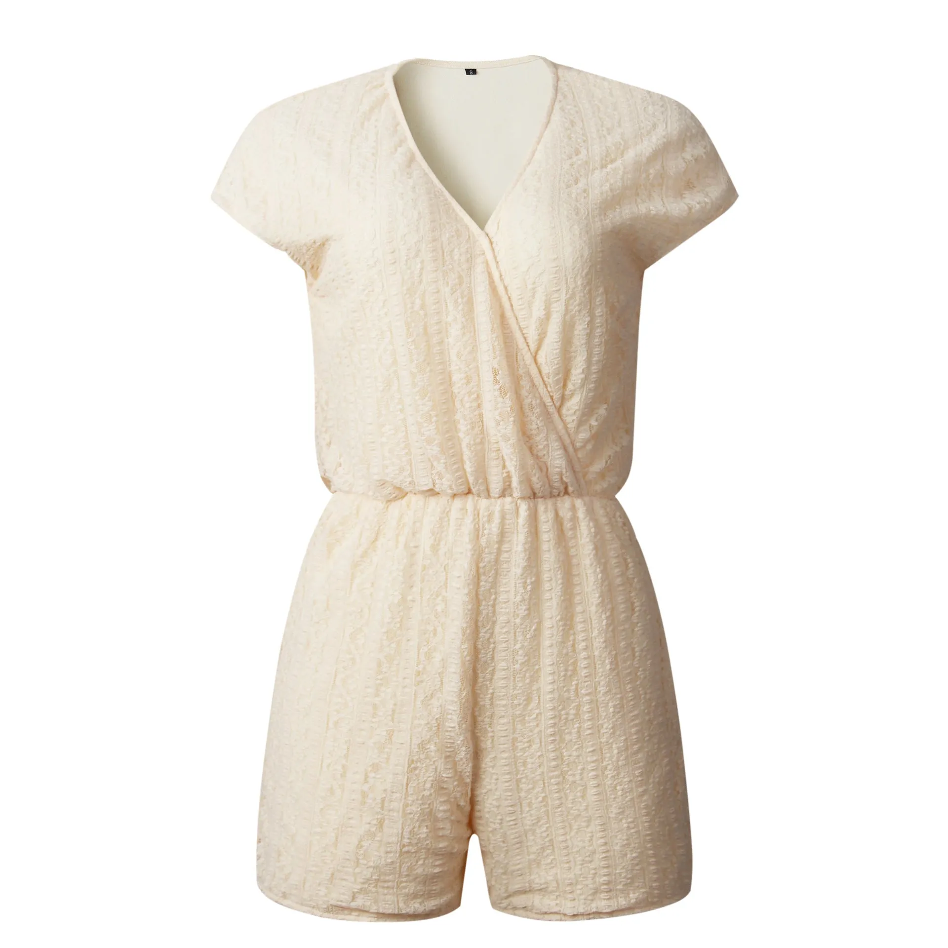 V-neck Lace Elasticized Waist Jumpsuit