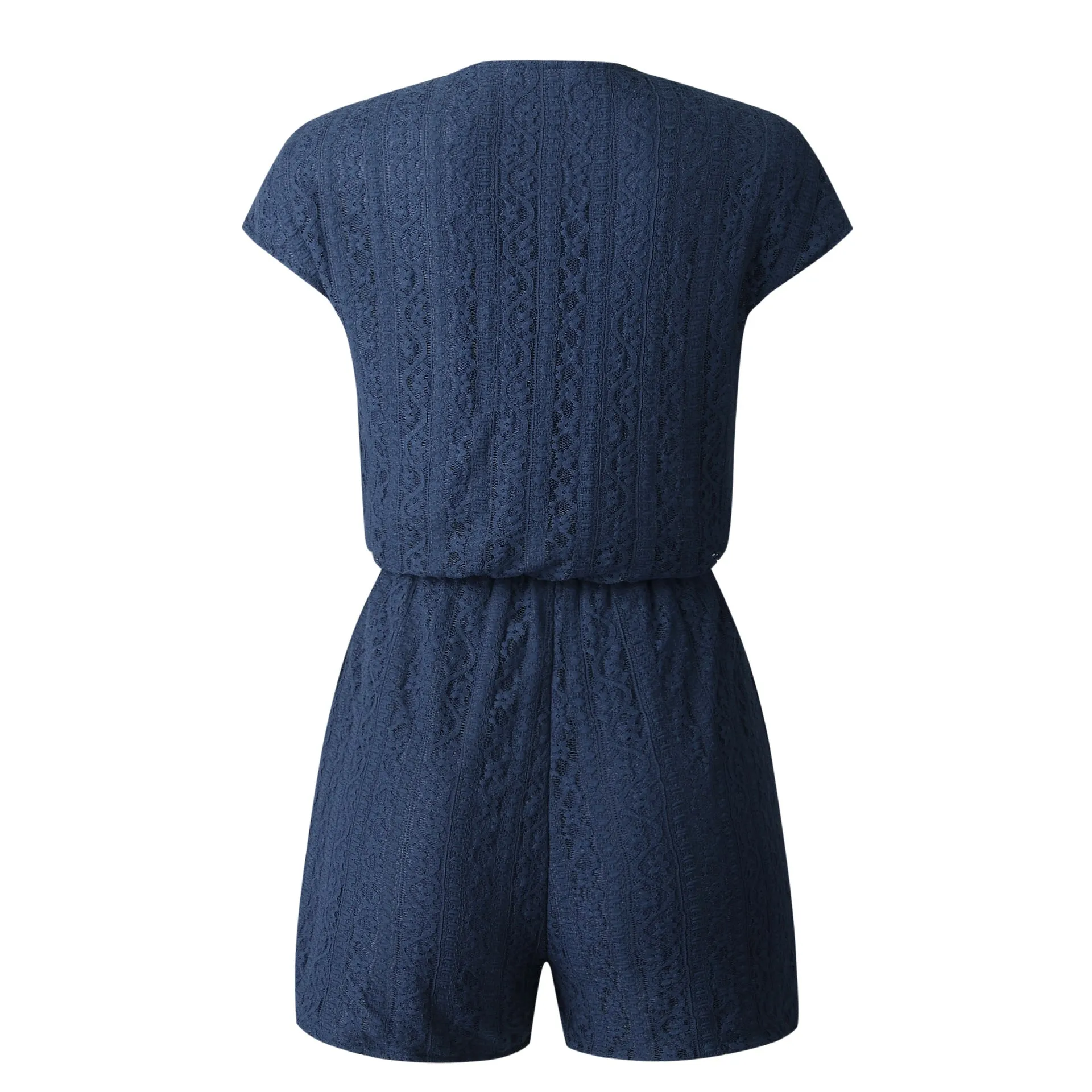 V-neck Lace Elasticized Waist Jumpsuit