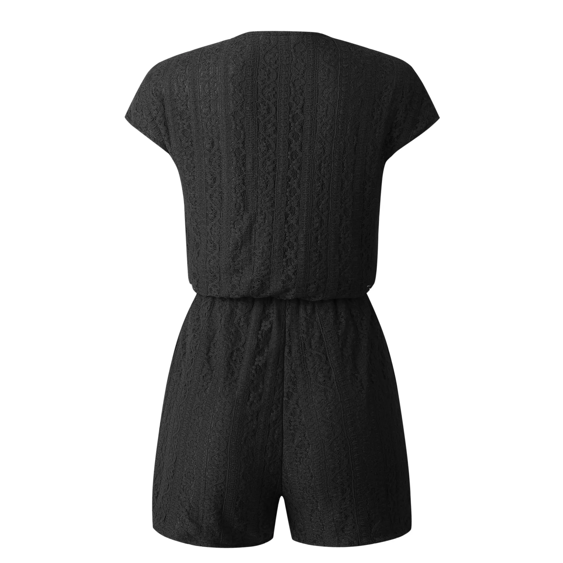 V-neck Lace Elasticized Waist Jumpsuit