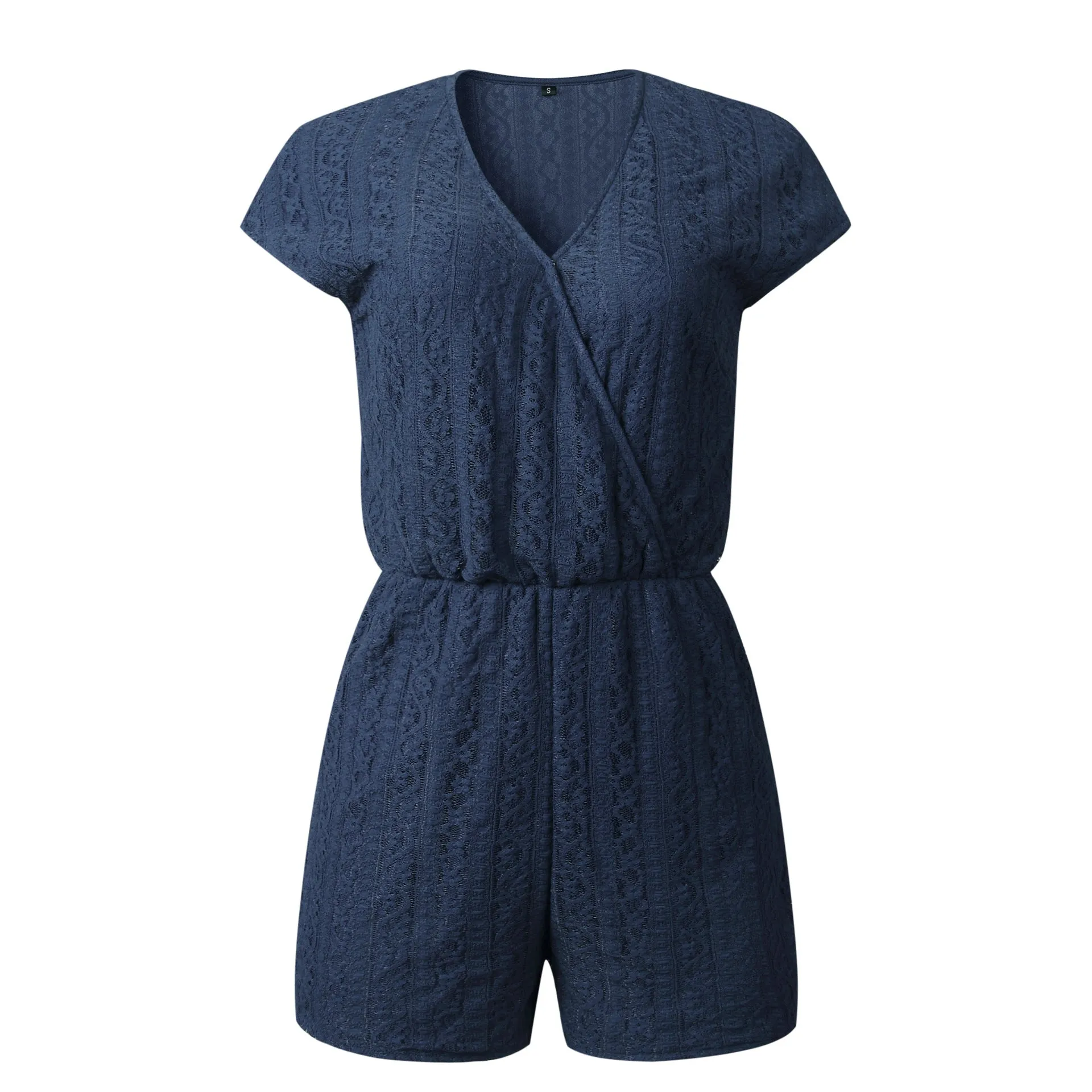 V-neck Lace Elasticized Waist Jumpsuit