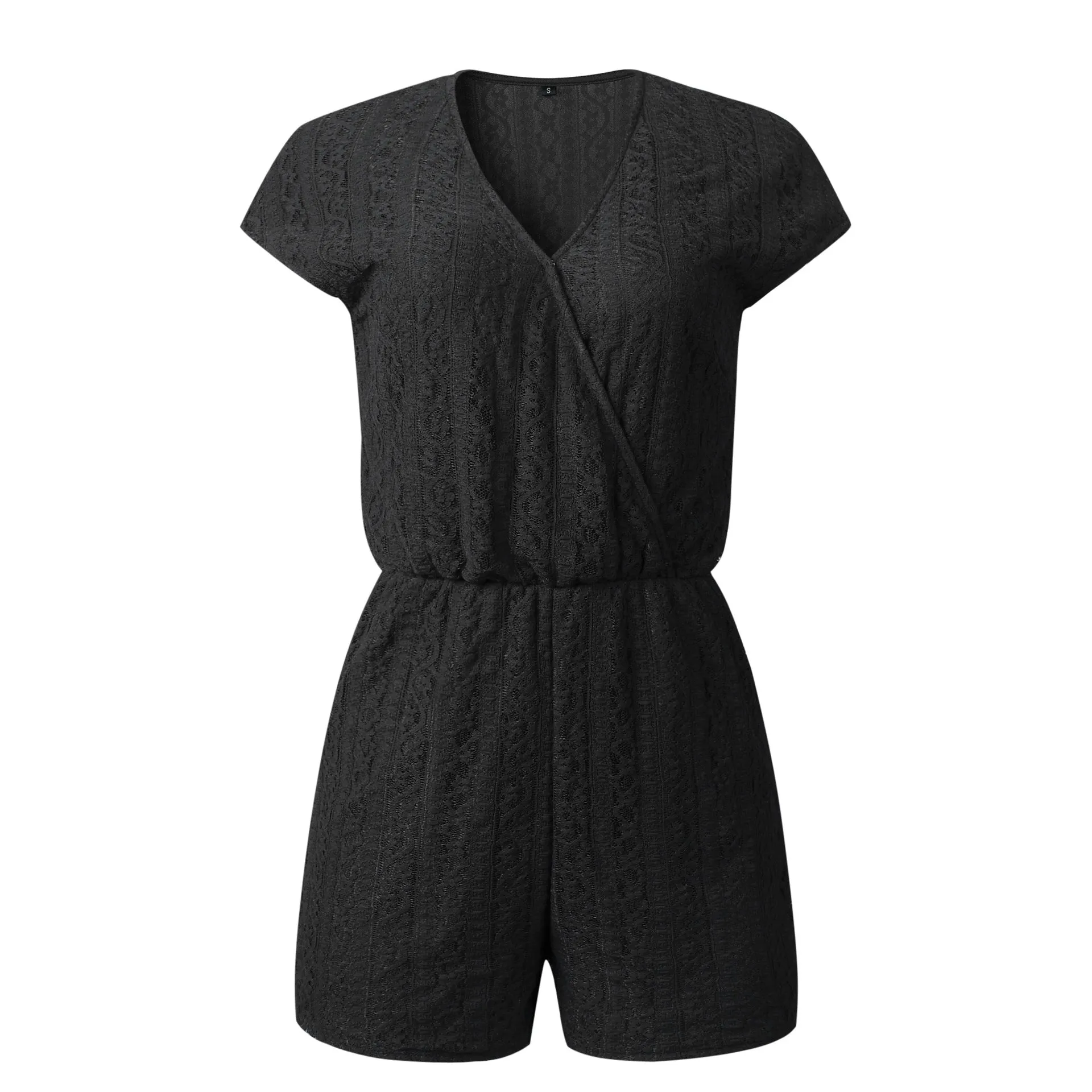 V-neck Lace Elasticized Waist Jumpsuit