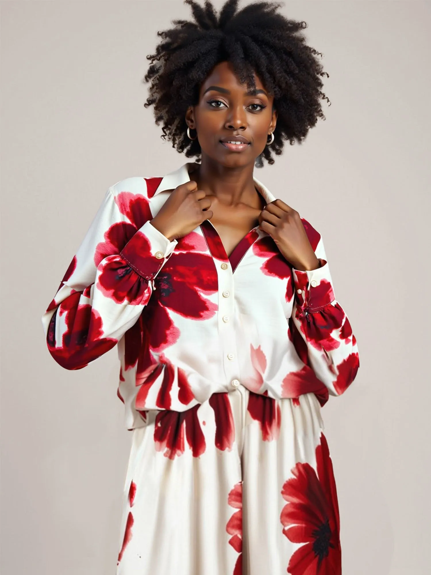 V Neck Watercolor Floral Shirt