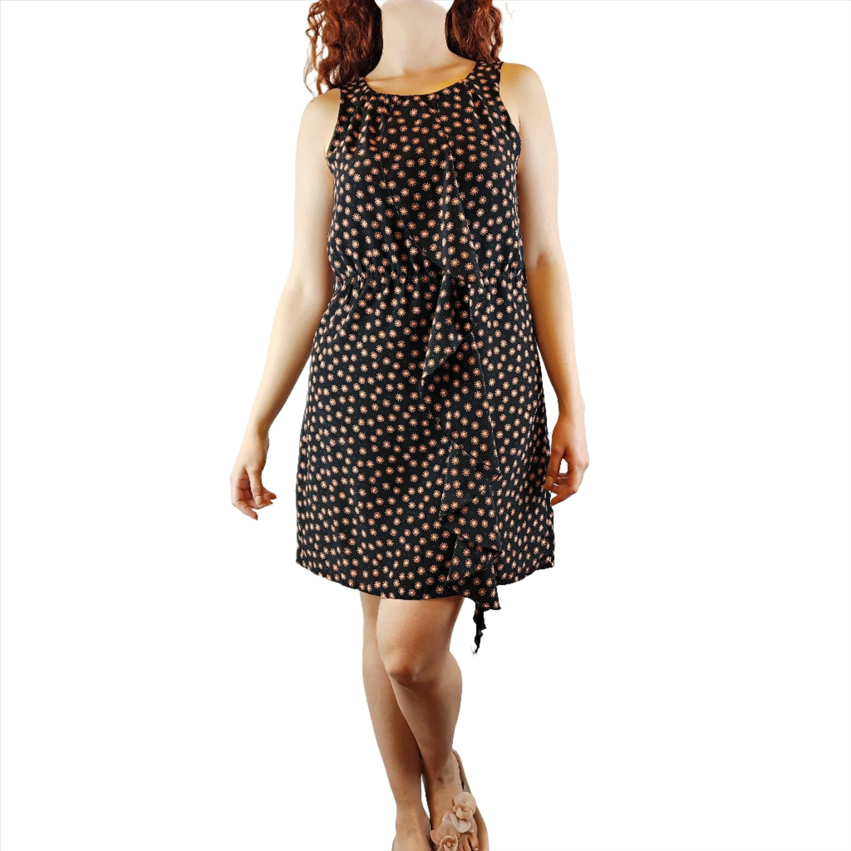 Vangelica black sleeveless dress with cute little star print size S (best fits size 10)