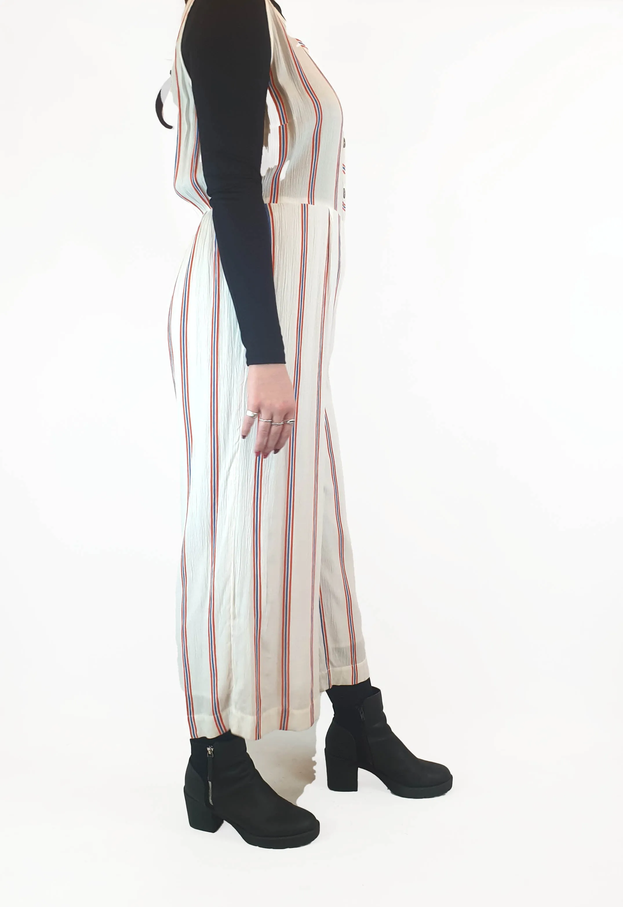 Vera Moda white striped wide leg jumpsuit size XL (tiny fit, best fits 12-small 14)