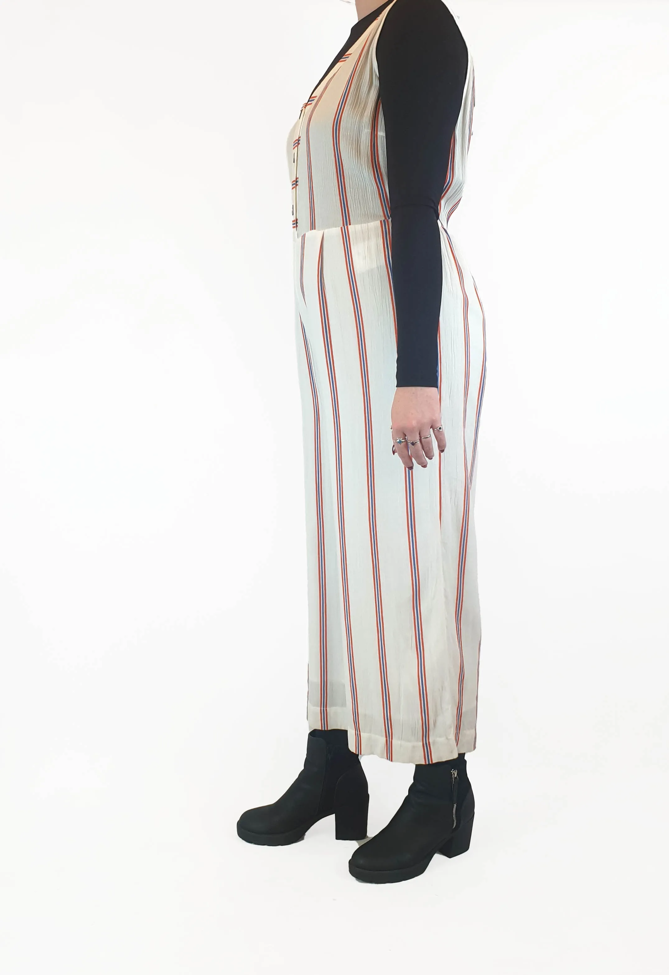 Vera Moda white striped wide leg jumpsuit size XL (tiny fit, best fits 12-small 14)