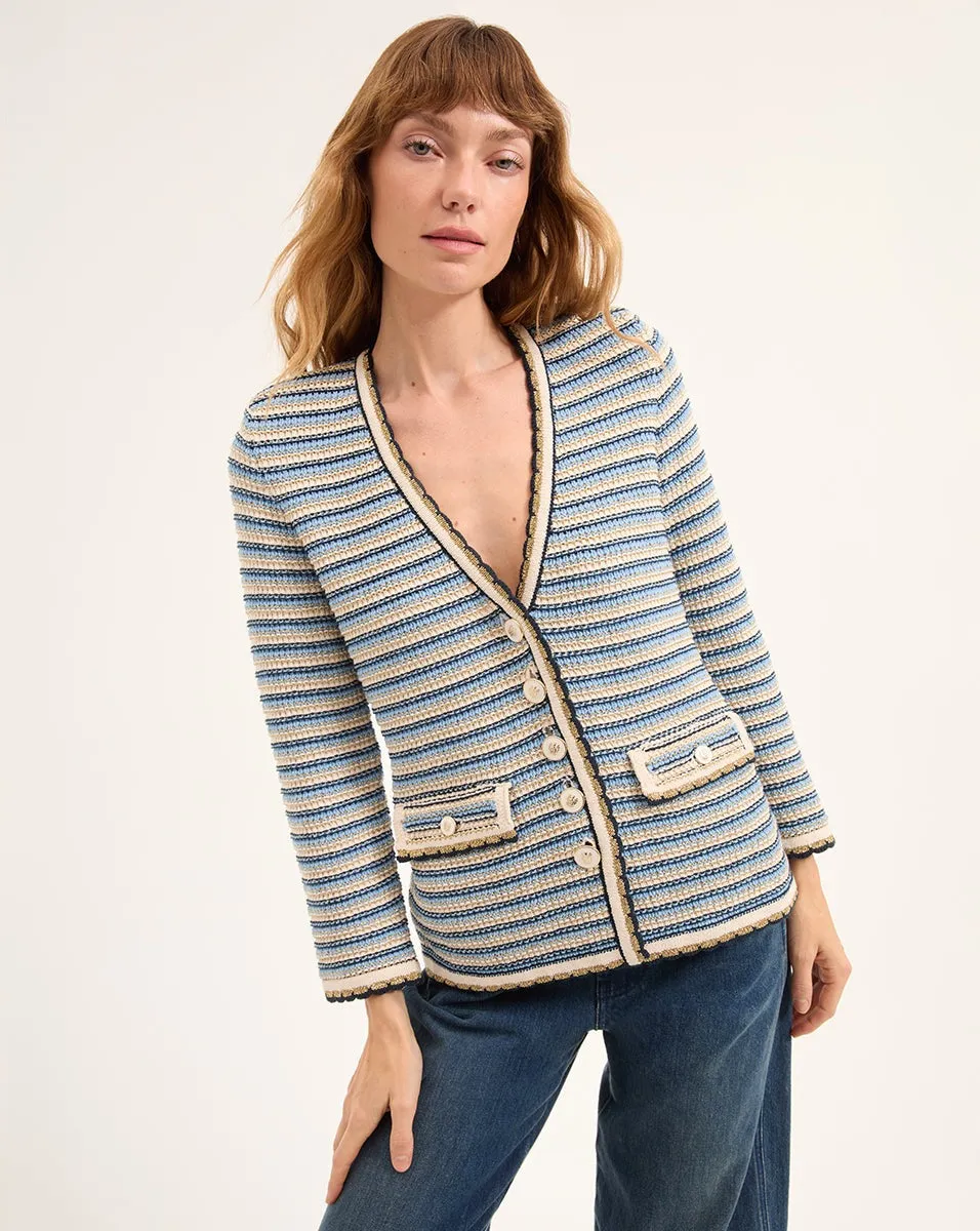 Veronica Beard Ceriani Knit Jacket in Navy Multi