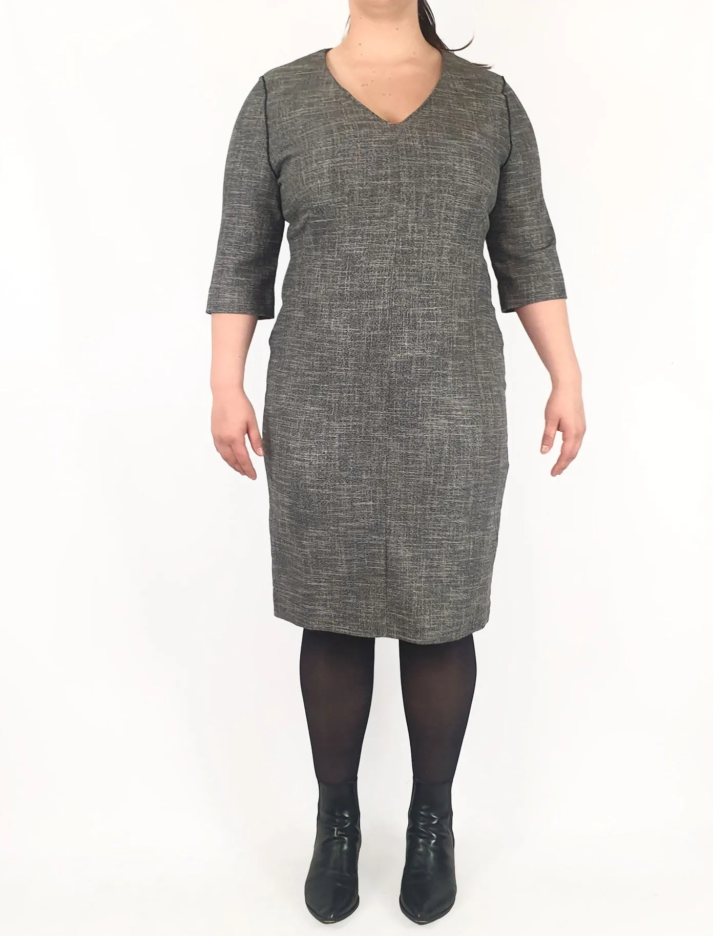 Veronica Maine grey 3/4 sleeve dress size 16 (best fits size 14)