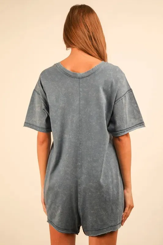 VERY J Plus Size Mineral Washed Casual Knit Romper