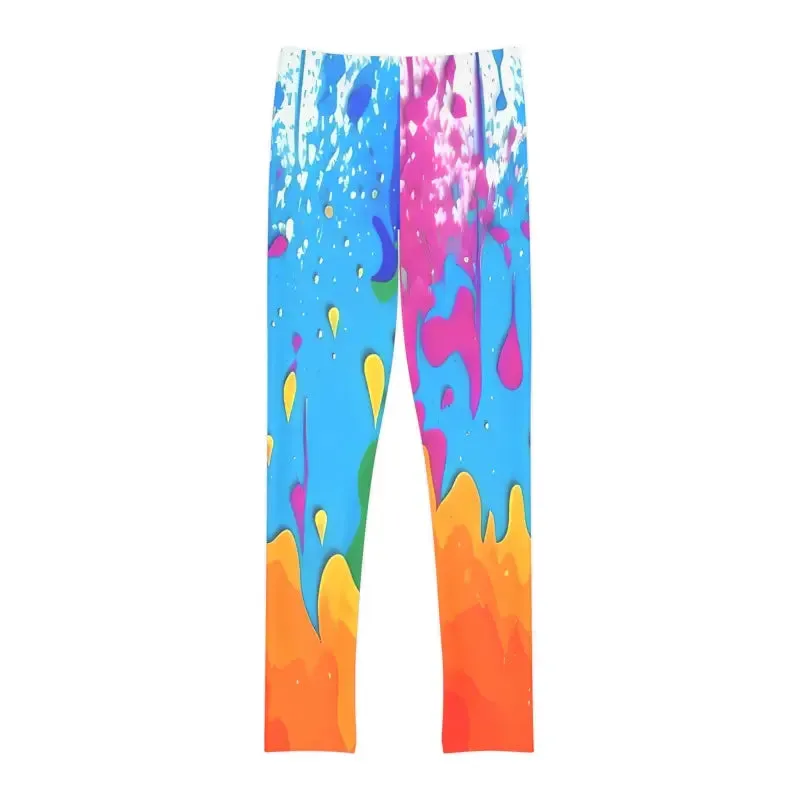 Vibrant Dripping Paint Leggings for Young Style Stars