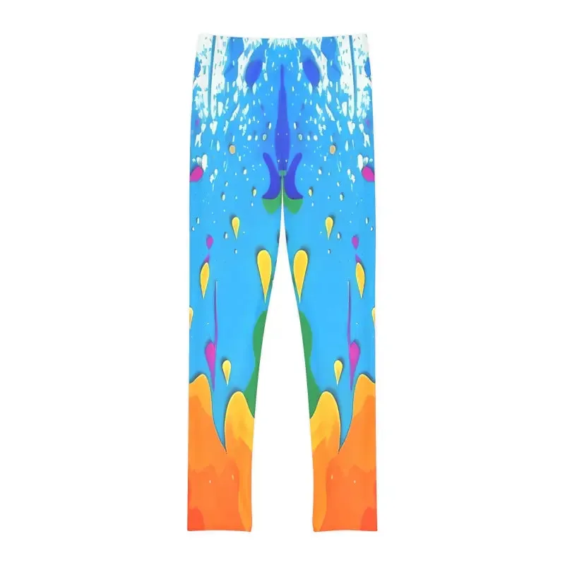 Vibrant Dripping Paint Leggings for Young Style Stars