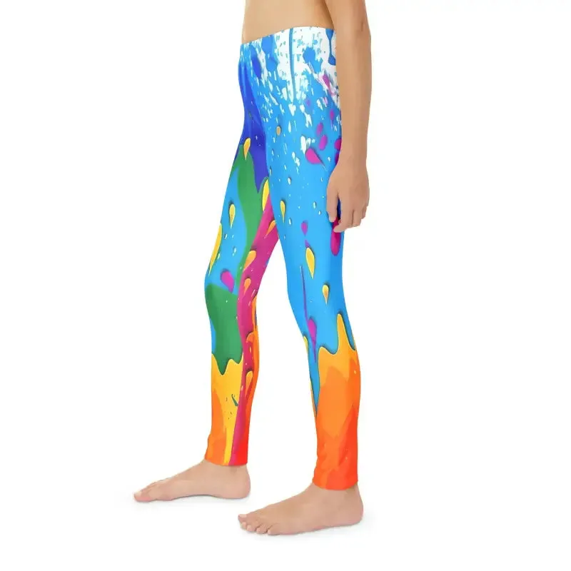 Vibrant Dripping Paint Leggings for Young Style Stars