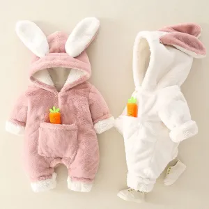 Warm Fleece Bunny Baby Romper