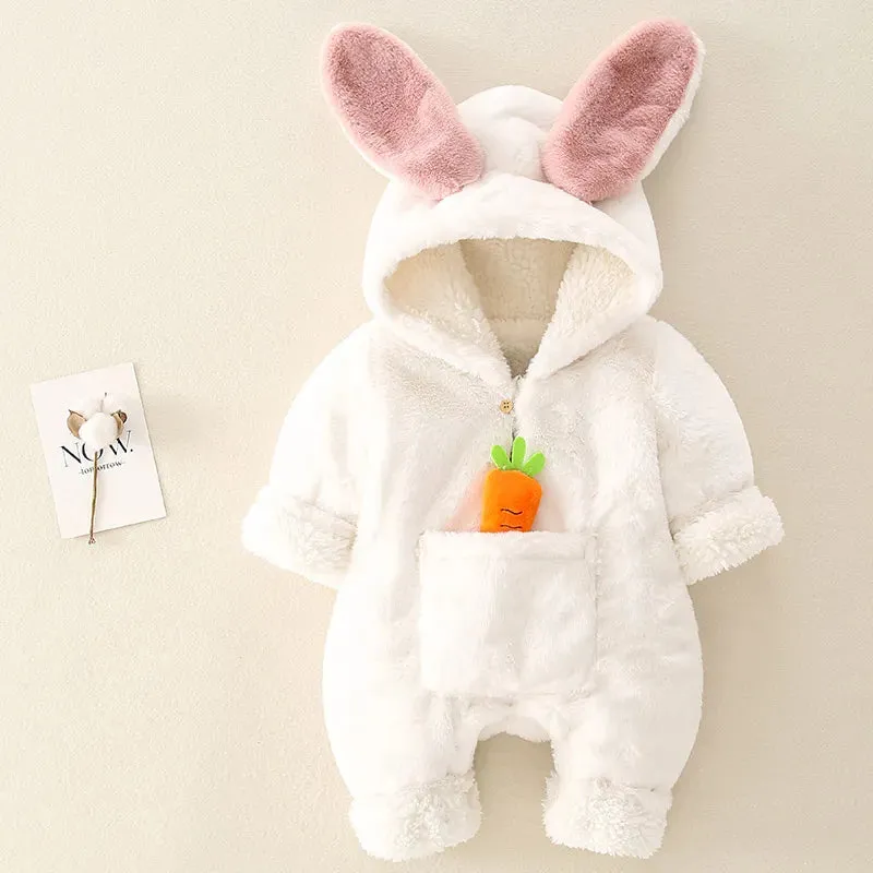 Warm Fleece Bunny Baby Romper