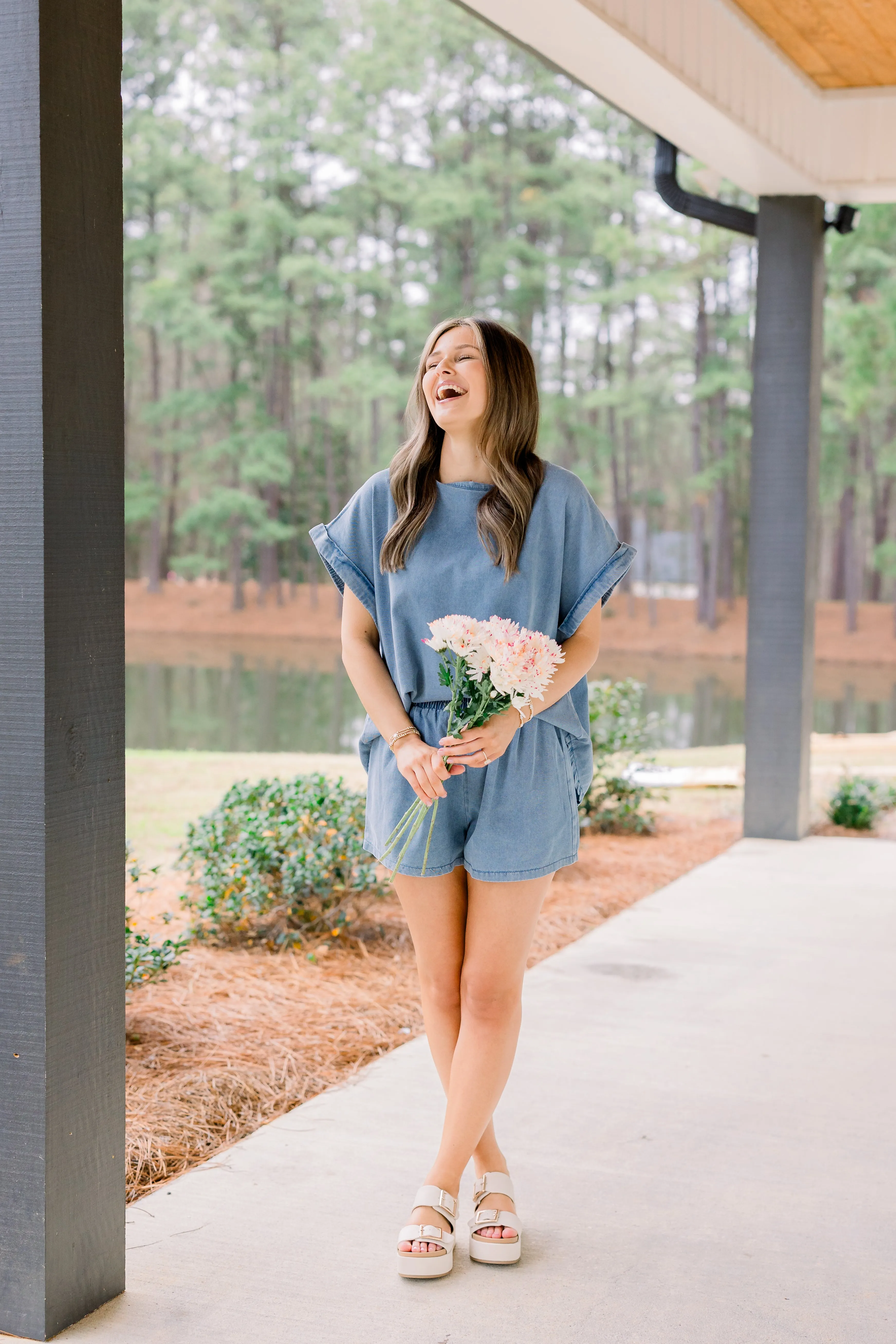 Washed Denim Loose Fit Top and Bottom Set