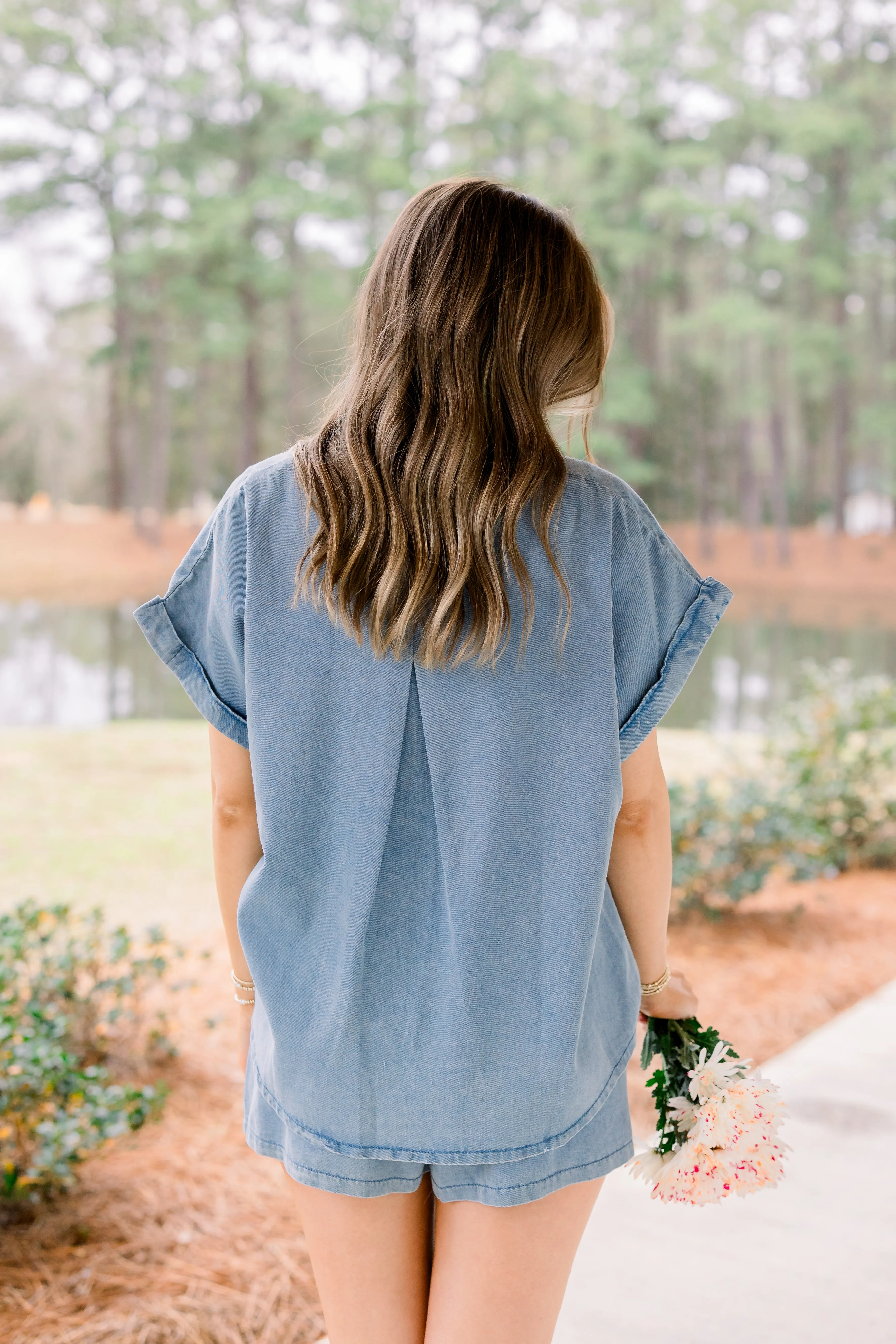Washed Denim Loose Fit Top and Bottom Set
