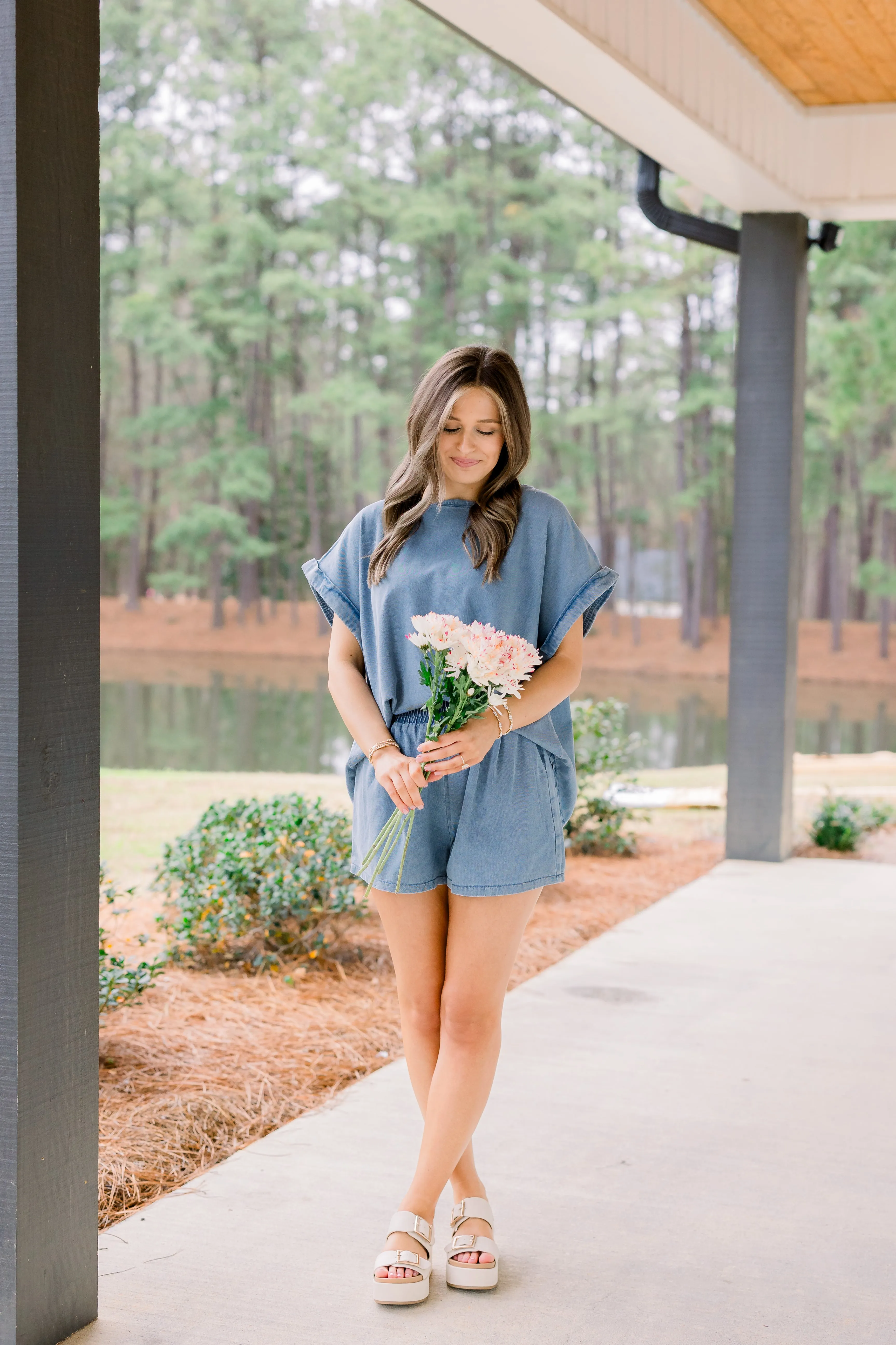 Washed Denim Loose Fit Top and Bottom Set