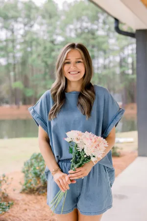 Washed Denim Loose Fit Top and Bottom Set